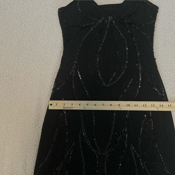 Elegant Black Beaded Gatsby Evening Dress 1920s Flapper Art Deco Cocktail Small - Picture 12 of 15